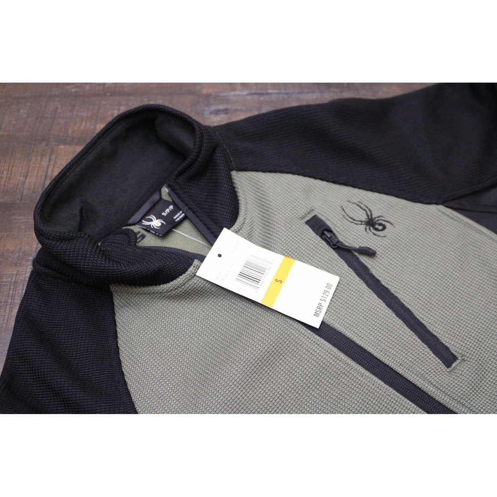 Spyder Jacket Mens Small Green Black Full Zip Fleece Ski Hiking Layer Tea Leaf